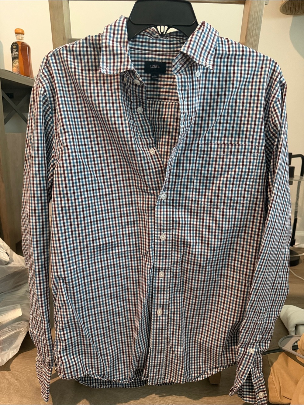 J. Crew Men's Check Button-Up Shirt in Blue, Red, and White